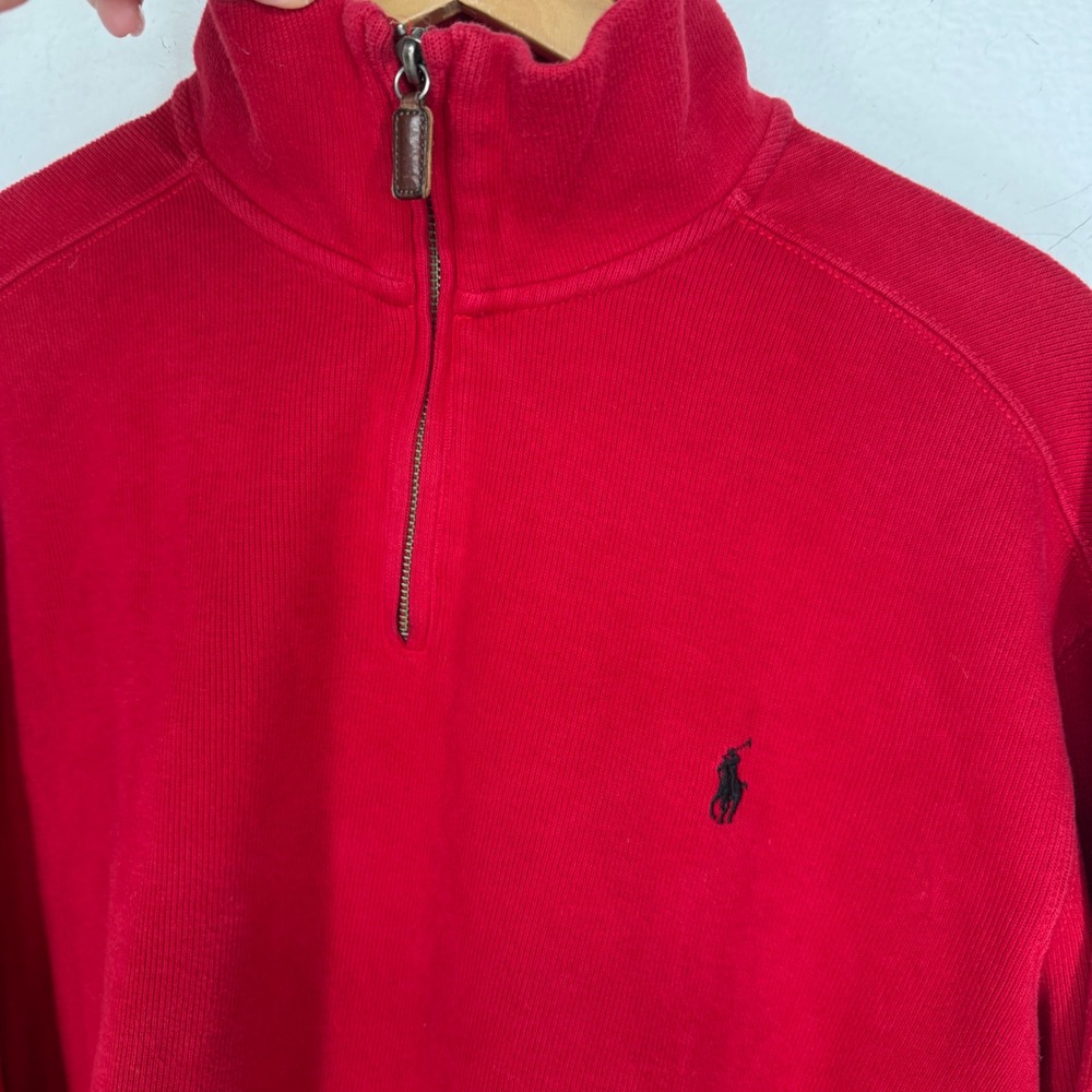 Polo Ralph Lauren Mens XL Red 100% Cotton Quarter Zip Pullover Sweater Ribbed